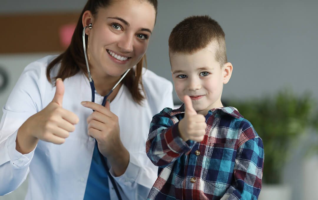 Pediatrician with a kid